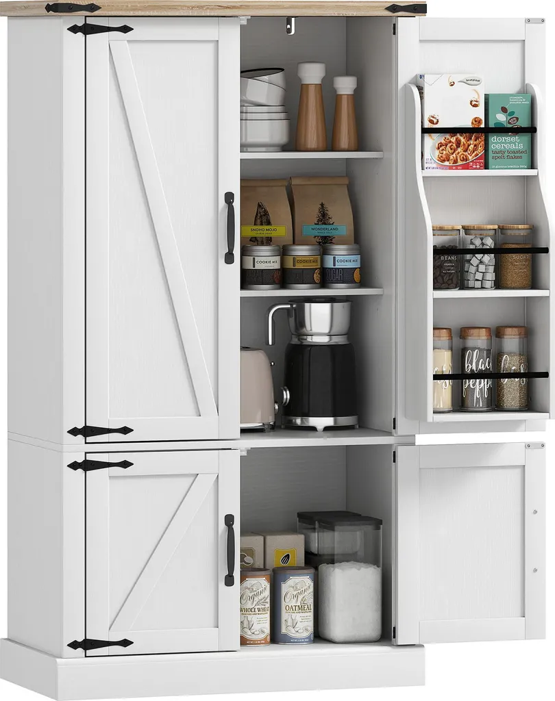 Buffet de cuisine blanc avec 4 portes et 6 porte-épices 76x40x136 cm