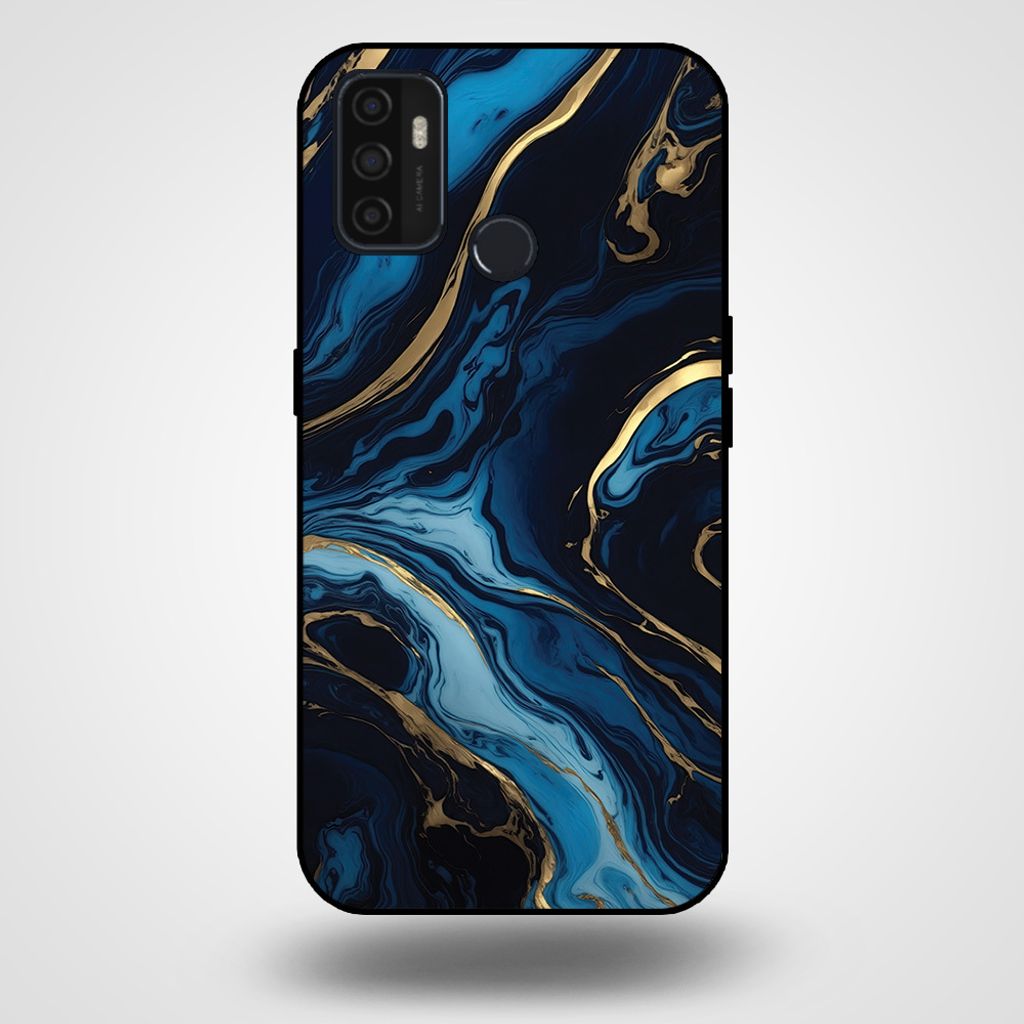 Smartphonica Handyhülle für OPPO A32 / A53 / A53s mit Marmordruck - TPU-Hülle mit Marmor-Design - Gold Blau