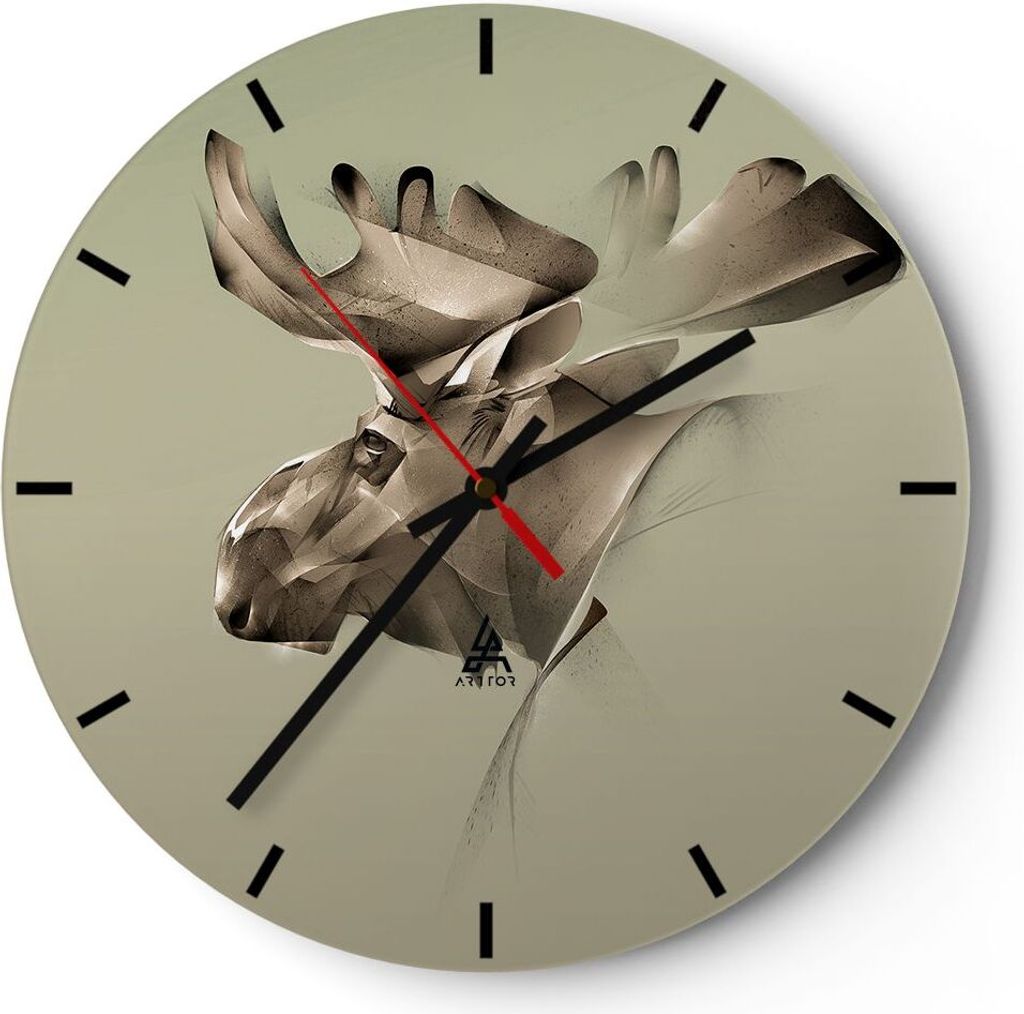 Wanduhr - Rund - Glasuhr - Elch Abstraktion - 40x40cm - Produktbild 