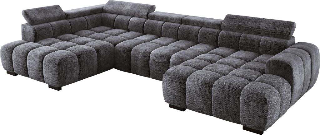 DomoHome Modern Großes U‐Förmiges Ecksofa Stoff EDEN Grau Linke Seite 393×205×97 cm – Verstellbare Kopfstützen, Schlaf‐Optional, Minimal...