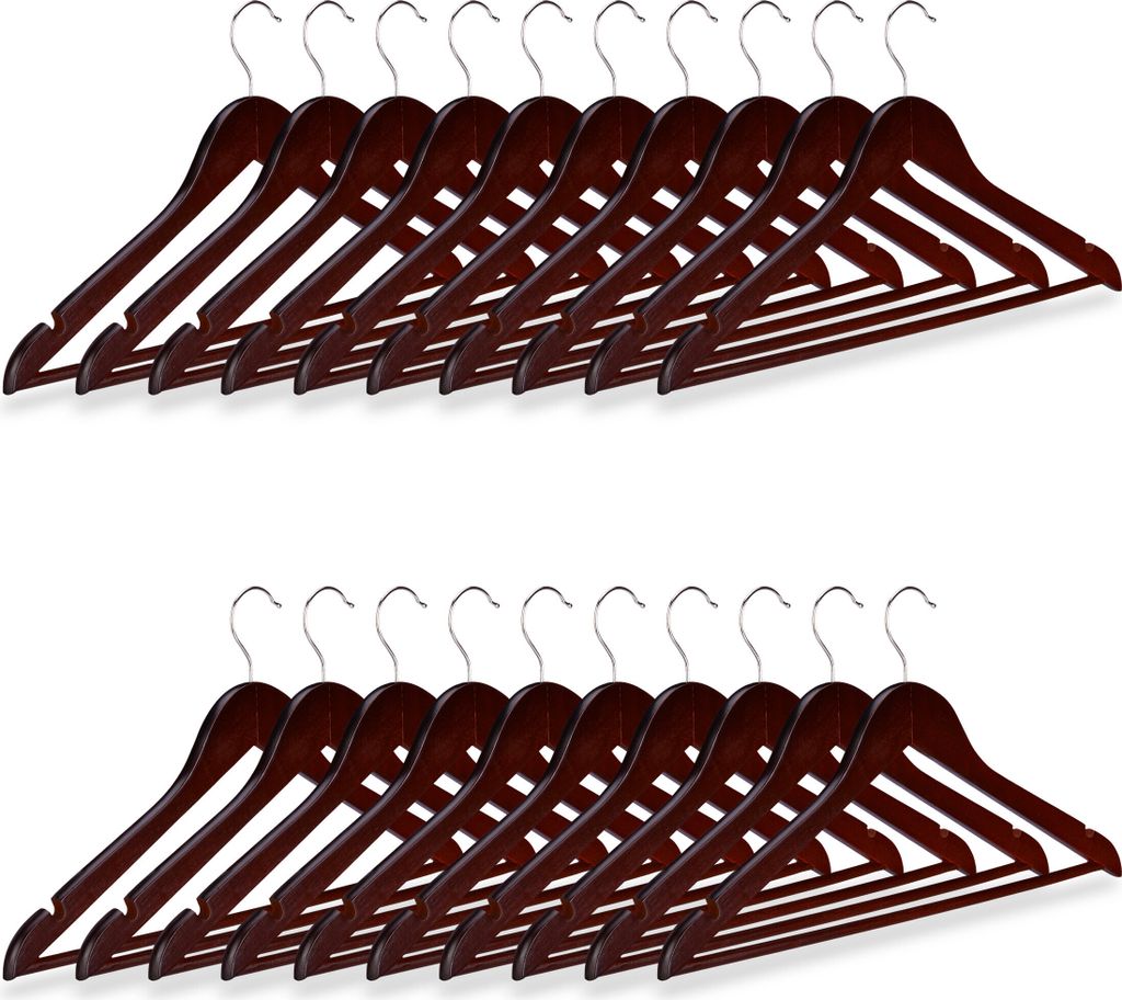 Kleiderbügel - Holz - Set von 20 - drehbarer Haken - 44 cm breit - Hosenbügel - braun