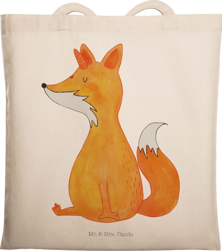 Mr. & Mrs. Panda Shopping Tasche Einhorn Fuchs - Transparent - Geschenk, Unicorn, Fuchshörnchen, Unicorns, Stoffbeutel, Jutebeutel, Laptoptasche, ...