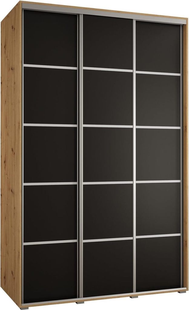 MEBLE KRYSPOL Cannes 4 Schrank mit 3 Schiebetüren - 205,2x160x60 cm - Artisan Schwarz Silber