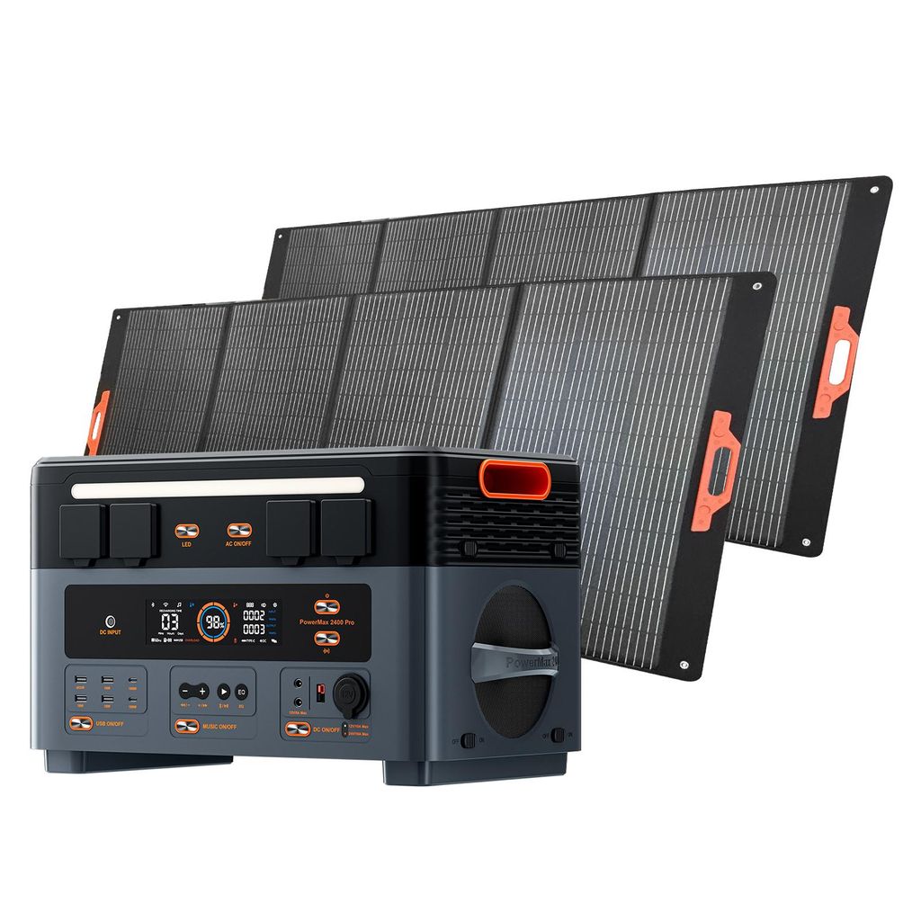 OSCAL PowerMax 2400Pro Trennbare Solarspeicher 2400W/2016Wh Powerstation, Microinverter+2*OSCAL PM400Pro Faltbares Solarpanel 200W Mobile Solaranlage