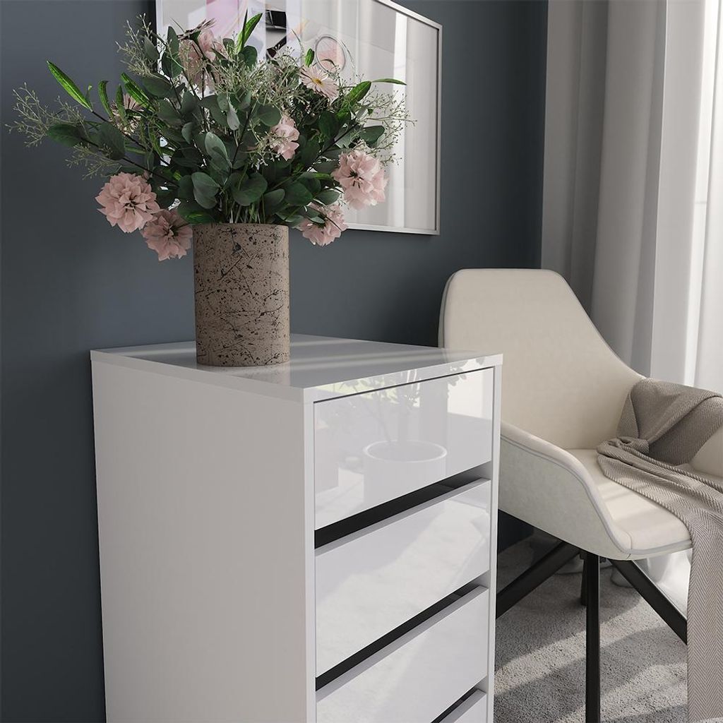 Vicco Kommode Sherry, 40.2 x 76.2 cm mit Containerdeckel, Weiß/Weiß Hochglanz