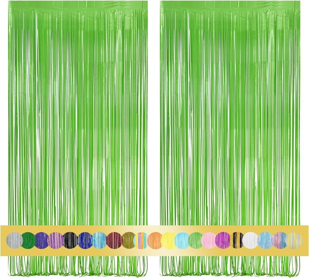 2 Stück Lametta Vorhang Blassgrün 1m x 2.5m, Glitzer Produktbild 