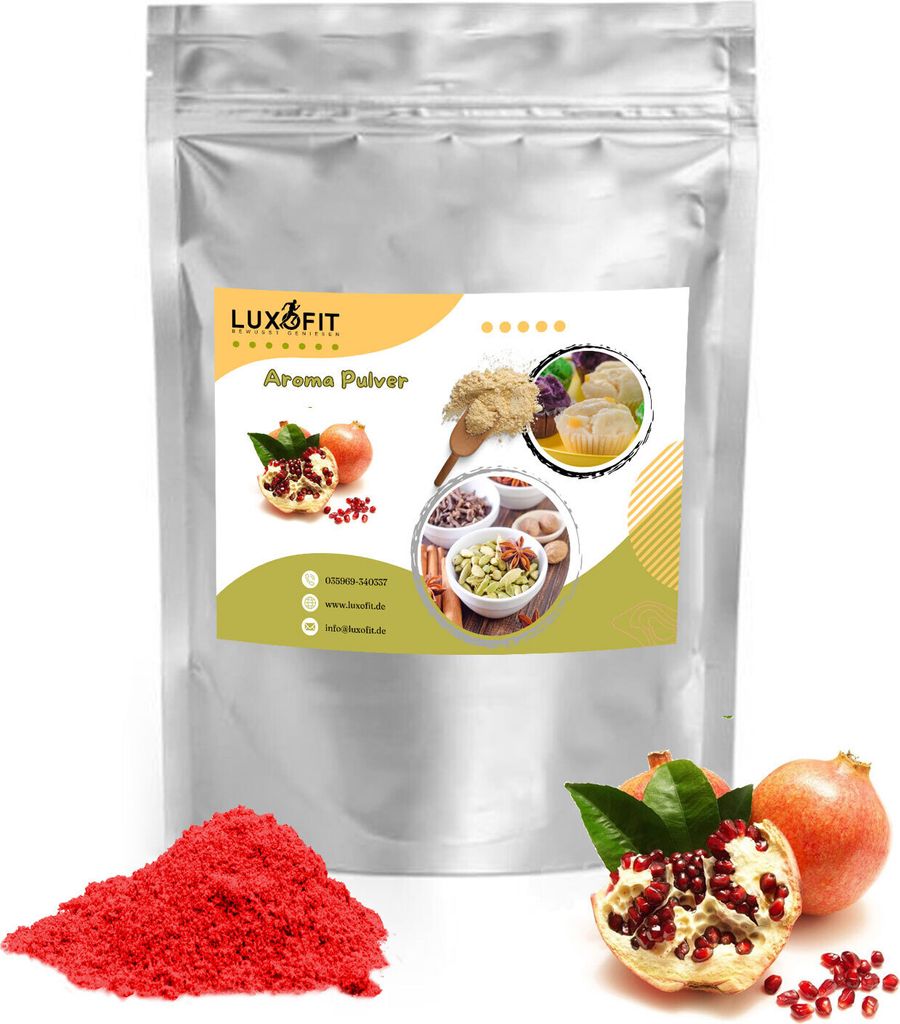 Luxofit Granatapfel Aroma Pulver - Geschmackspulver für Backen, Smoothies & Proteinshakes - Germany - Hochkonzentriert & Ergiebig (1 Kg)