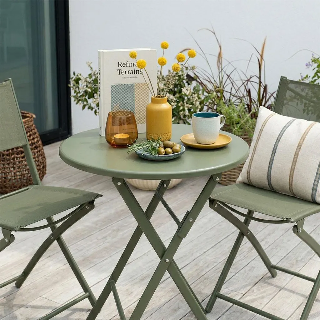 Ensemble bistrot de balcon pliant table et 2 chaises métal textilène Olive - 4