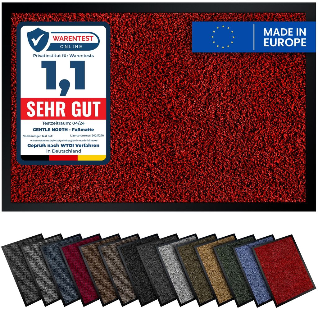 Gentle North Hochwertige Fußmatte rot 80x120 groß für Innen & Außen - Schmutzfangmatte rutschfest, waschbar & wetterfest