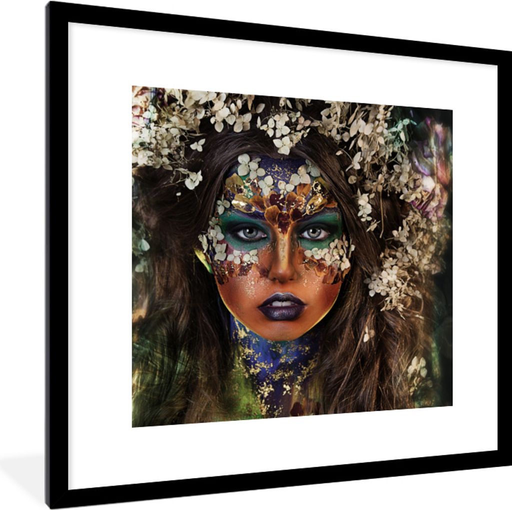 MuchoWow MuchoWow Gerahmtes Poster Frau - Blumen - Make-up 40x40 cm - Poster mit zchwarzem Bilderrahmen - Poster - Plakat im Rahmen