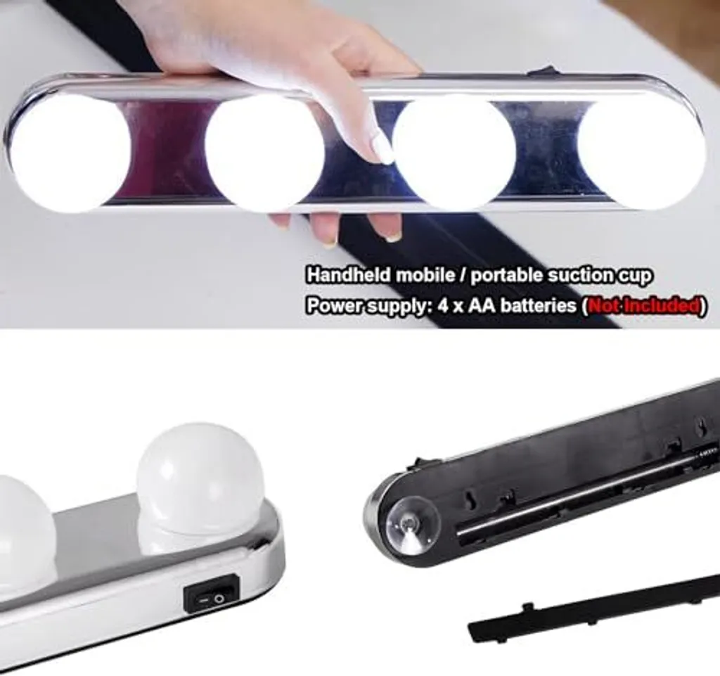 Kit Luci Trucco LED a Ventosa: Luce Specchio Ricaricabile USB - 6