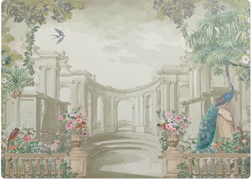 Schlossgarten mit Vögeln – Bodenschutzmatte – Stuhlunterlage 140x100 cm – Rutschfest – Hartbodenmatte