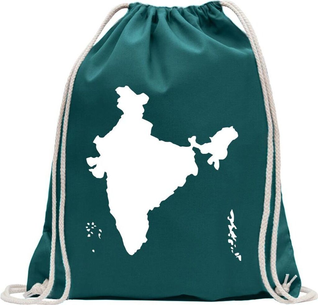 Kiwistar - Turnbeutel - petrol - Indien Umriss Kontur - Fun Rucksack Sport Beutel Gymsack Baumwolle mit Ziehgurt