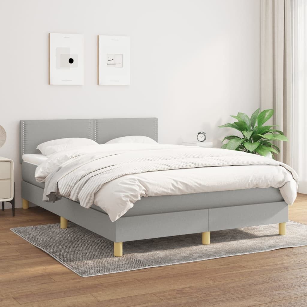 The Living Store Boxspringbett mit Matratze Hellgrau 140x200 cm Stoff