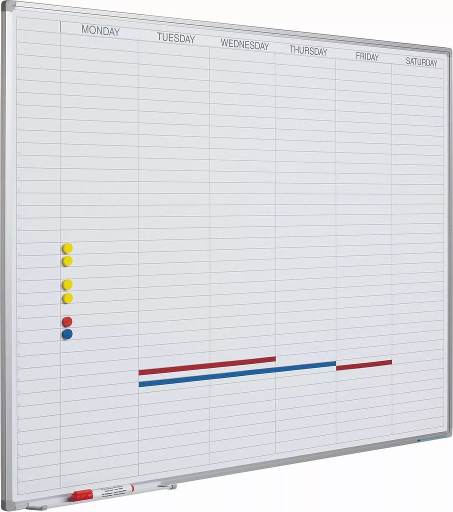 Whiteboard Deluxe Alice - Emaillierter Stahl - Wochenplaner - Monatsplaner - Jahresplaner - Magnetisch - Weiß - Englisch - 90x120cm