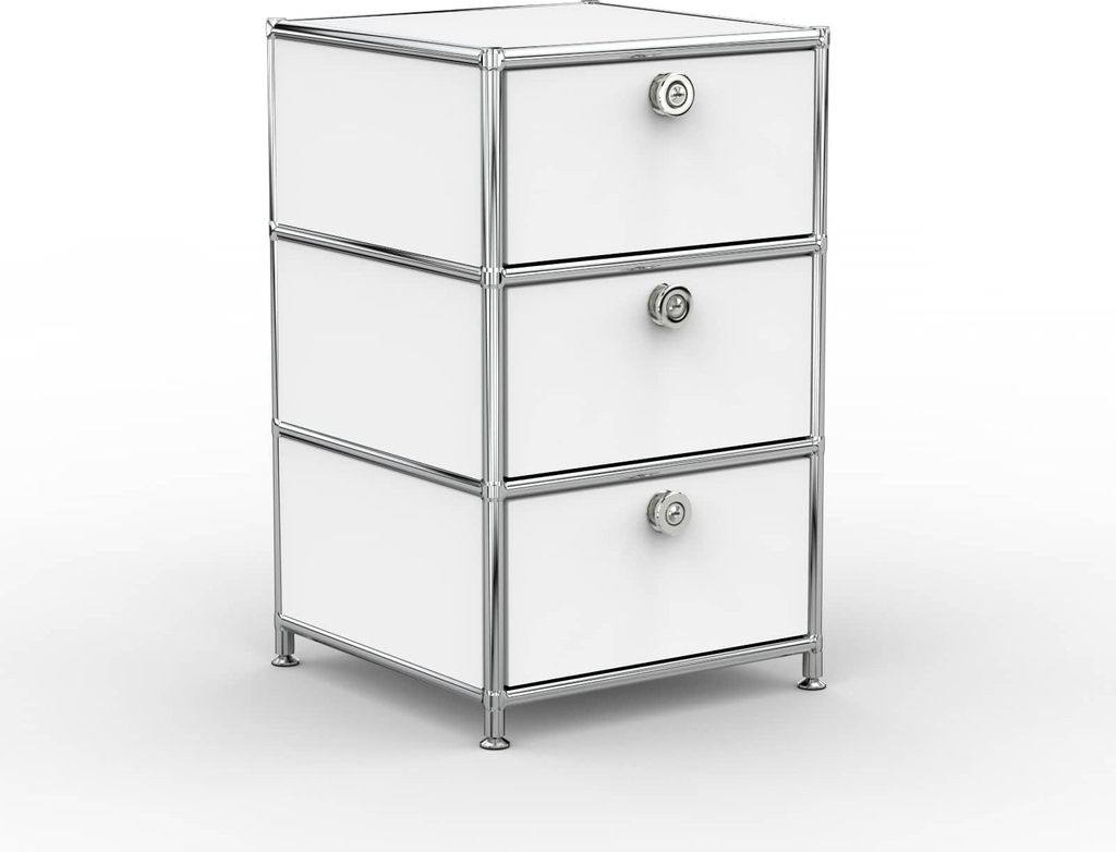 VERSEE Büro-Standcontainer, Metall, 40cm, 3 Schubladen, Signalweiss