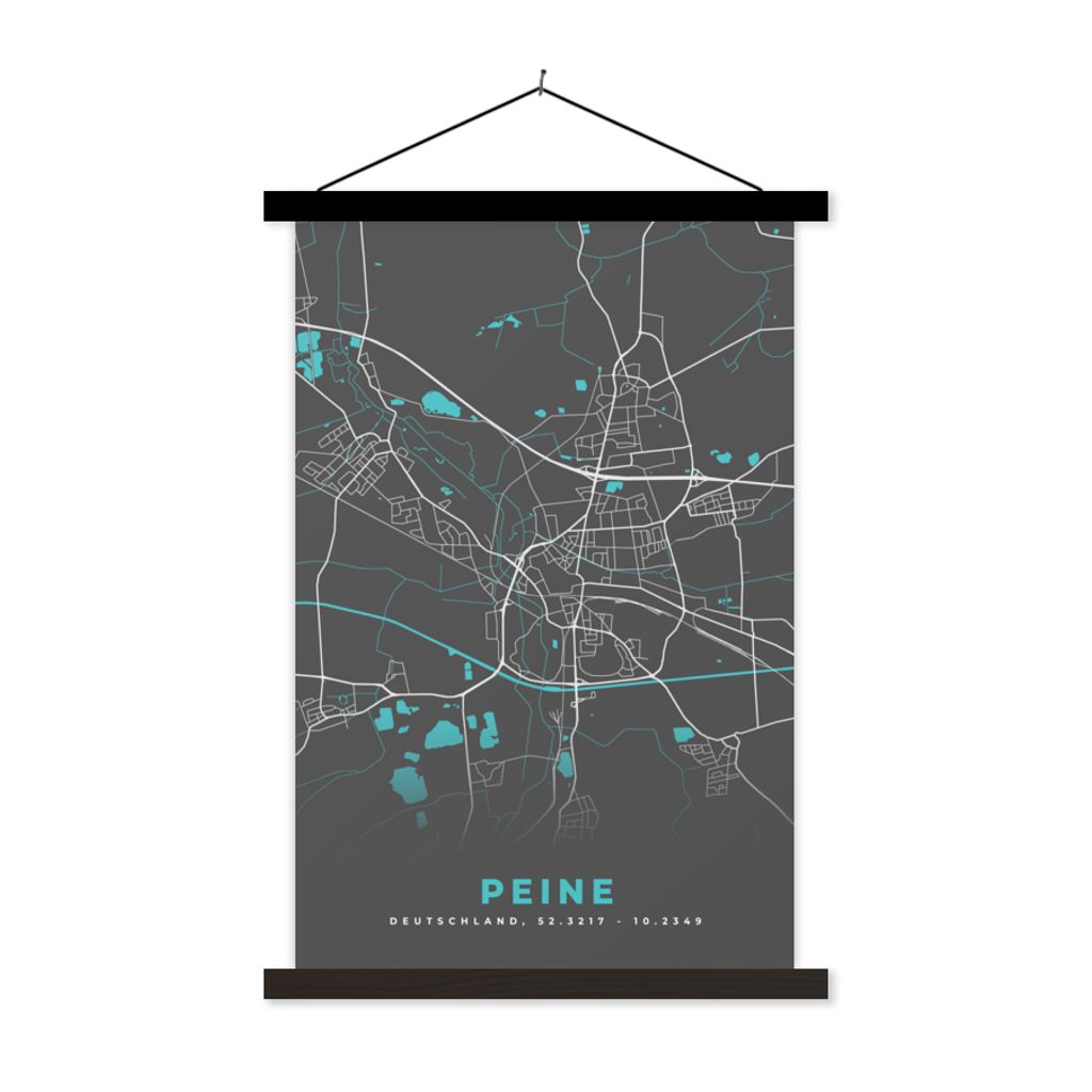 MuchoWow Textilposter Peine - Stadtplan - Blau - Karte - Deutschland 40x60 cm mit schwarzem Rahmen - Wanddekorationen