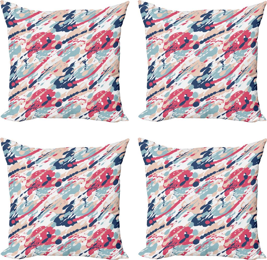 ABAKUHAUS Navy und Blush Kissenbezug Set (4 Stück), Farbspritzer, Moderner Doppelseitiger Digitaldruck, 50 cm x 50 cm, Mehrfarbig