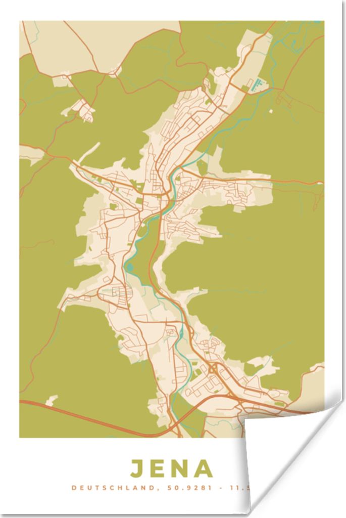 MuchoWow Poster Karte - Jahrgang - Jena - Stadtplan - Karte 40x60 cm - Plakate für die Wand - Poster Babyzimmer