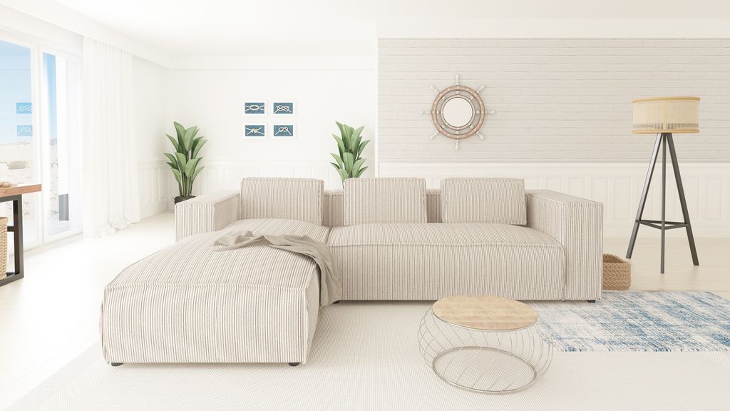 S-STYLE MÖBEL - Modernes Ecksofa Bello aus Beige Cord mit Ottomane links und weichem Sitz, B/T/H: 262 cm / 176 cm / 64 cm