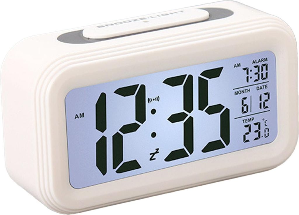 Digitaler Wecker mit Hintergrundbeleuchtung, LCD-Display, Temperaturanzeige, Schlummerfunktion, Smart-Uhr, Kalender und Beleuchtung