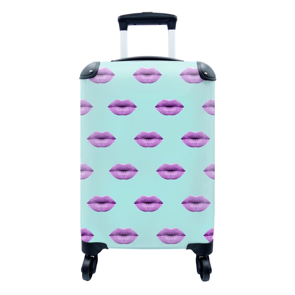 MuchoWow Koffer Handgepäck Trolley Rollkoffer Kleine Reisekoffer mit 4 Rollen - Lippen - Lila - Muster - Cabin Size < 55x40x23 cm & 55x40x20 cm ...
