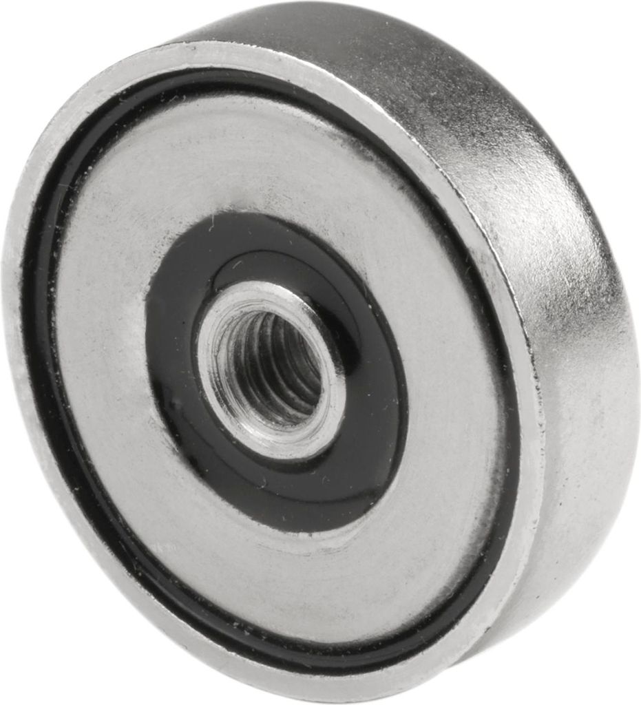 Topfmagnet (Neodymmagnet), Magnet mit Innengewinde M5 ø 25mm, vernickelt