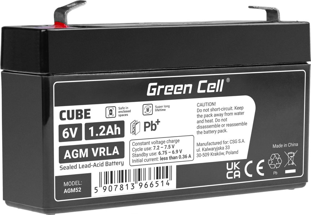 Batterie AGM VRLA sans entretien Green Cell AGM52 6V 1,2Ah Image du produit 
