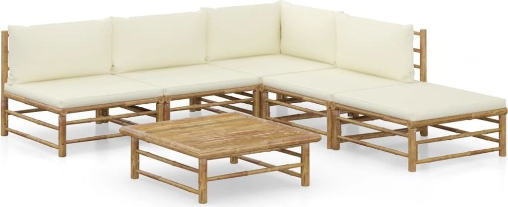 6-tlg. Garten-Lounge-Set mit Cremeweißen Kissen Bambus
