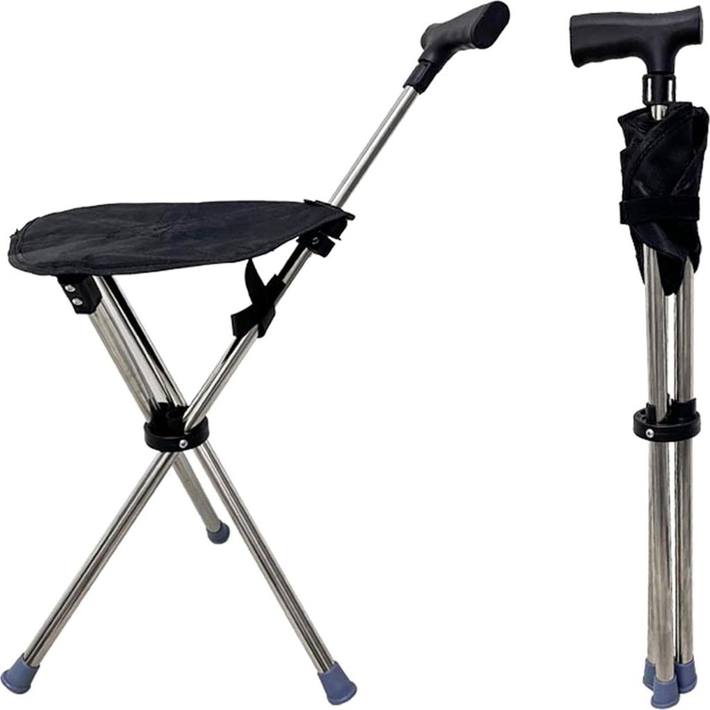 Gehstock mit Sitz 68-90CM faltender Leichter Gehstock Stuhl Kapazität 250 lbs justierbare Höhe 2-in-1 beweglicher Sitz für Erwachsene