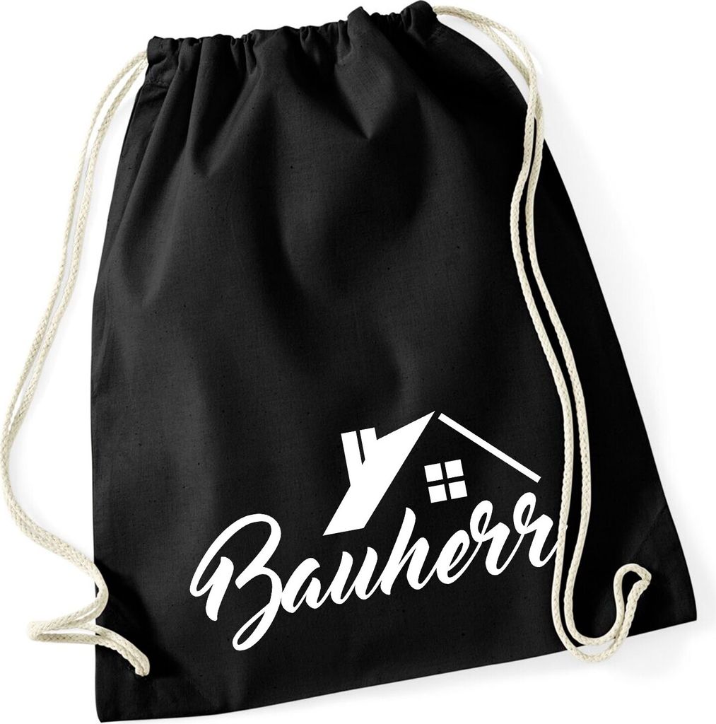 Huuraa Turnbeutel Bauherr 12 Liter Black Baumwolle Rucksack Geschenkidee