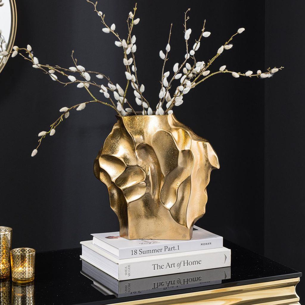 riess-ambiente Edle Vase LIQUID 25cm gold Metall Hammerschlag-Design Unikat