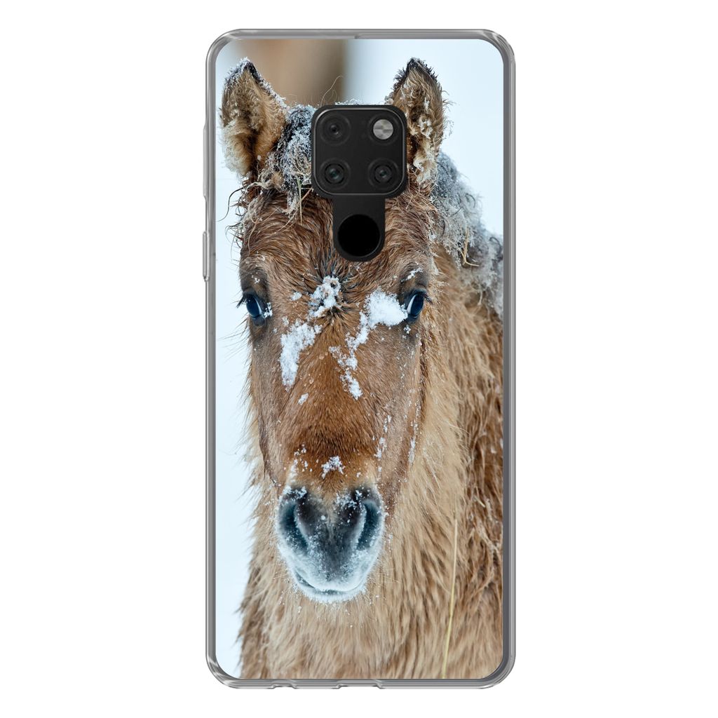 MuchoWow Handyhülle Schutzhülle Hülle für Huawei P40 Lite Junges Fjordpferd mit Schnee bedeckt Silikon Softcase Handy Hülle - Handy