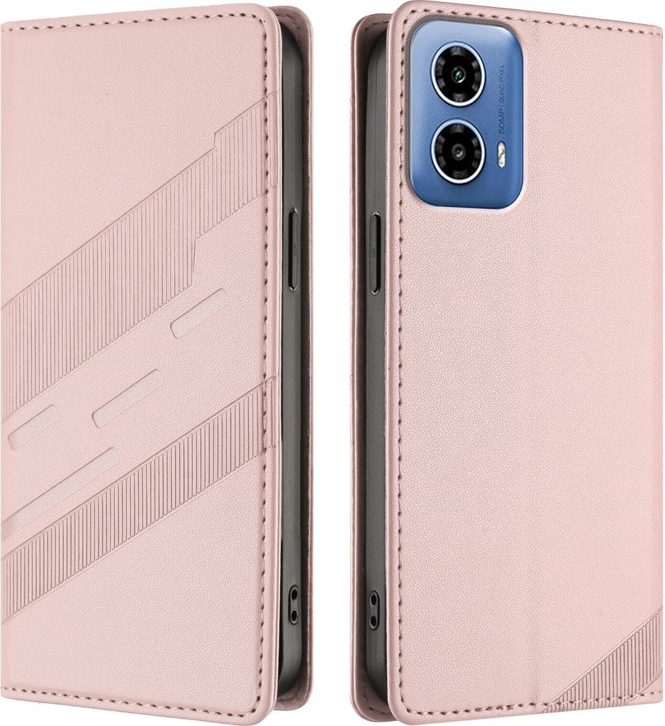 Hülle für Motorola Moto G34/Moto G45, Kunstleder Brieftaschen Handyhülle mit Kartenfach und Standfunktion Pink