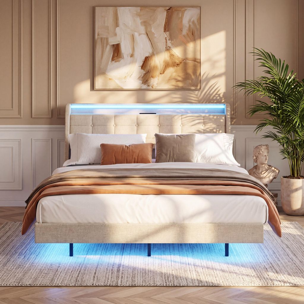 Postel s čalúneným čelom BEALIFE, 160x200 cm, s USB Obrázok produktu 