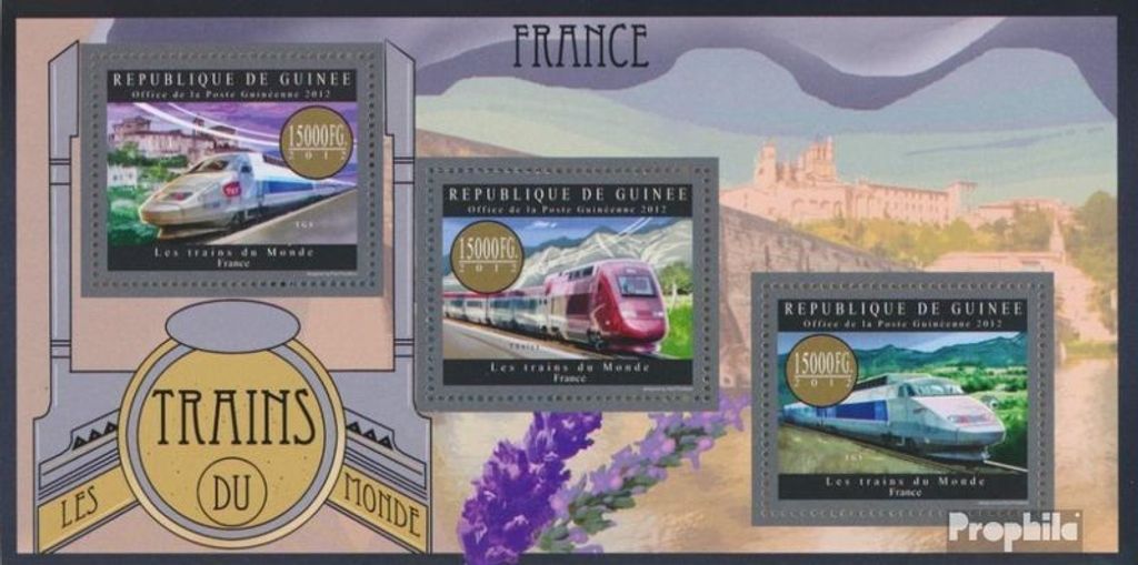 Briefmarken Guinea 2012 Mi 9585-9587 Kleinbogen (kompl. Ausgabe) postfrisch Züge Frankreichs (TGV)