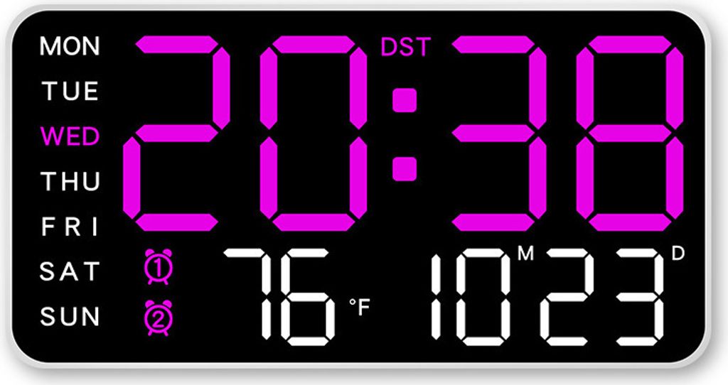 LED-Digital-Wanduhr, Temperatur, Datum, Woche, Schlummerfunktion, Doppelalarm, Helligkeitseinstellung, Sprachsteuerung, Schlafzimmerdekoration