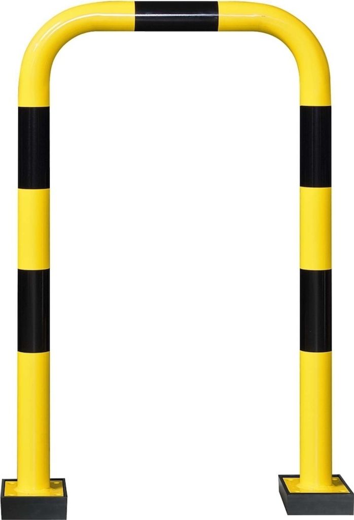 PROREGAL Rammschutz-Bügel Swing mit PolyurethanFederelement | HxB 124x75cm | Rohr-Ø 7,6cm | Kunststoffbeschichteter Stahl | Schwarz-Gelb