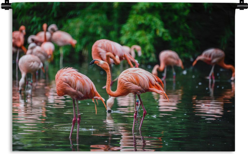MuchoWow Wandteppich Wandbehang Flamingo - Tropisch - Vogel - Wasser - Rosa 90x60 cm Tapisserie Dekoration Wandtuch - Wandskulpturen - Bildteppich