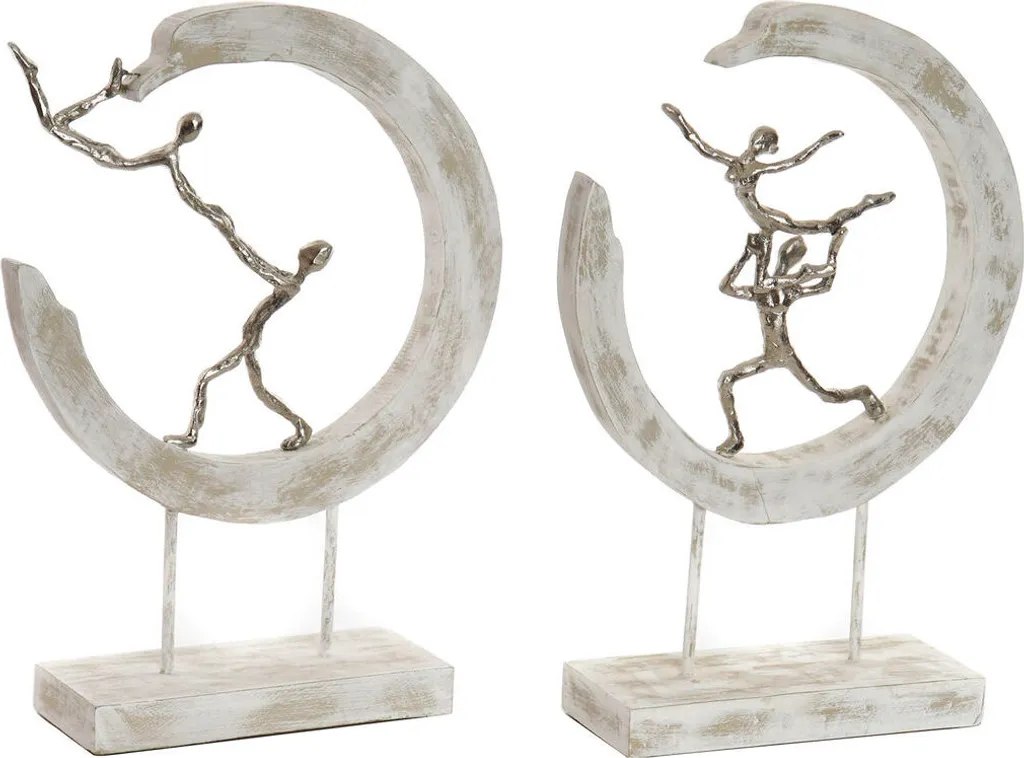 Déco Salon Moderne : Duo Figurine Danseuse Ballet Argenté Blanc Chic