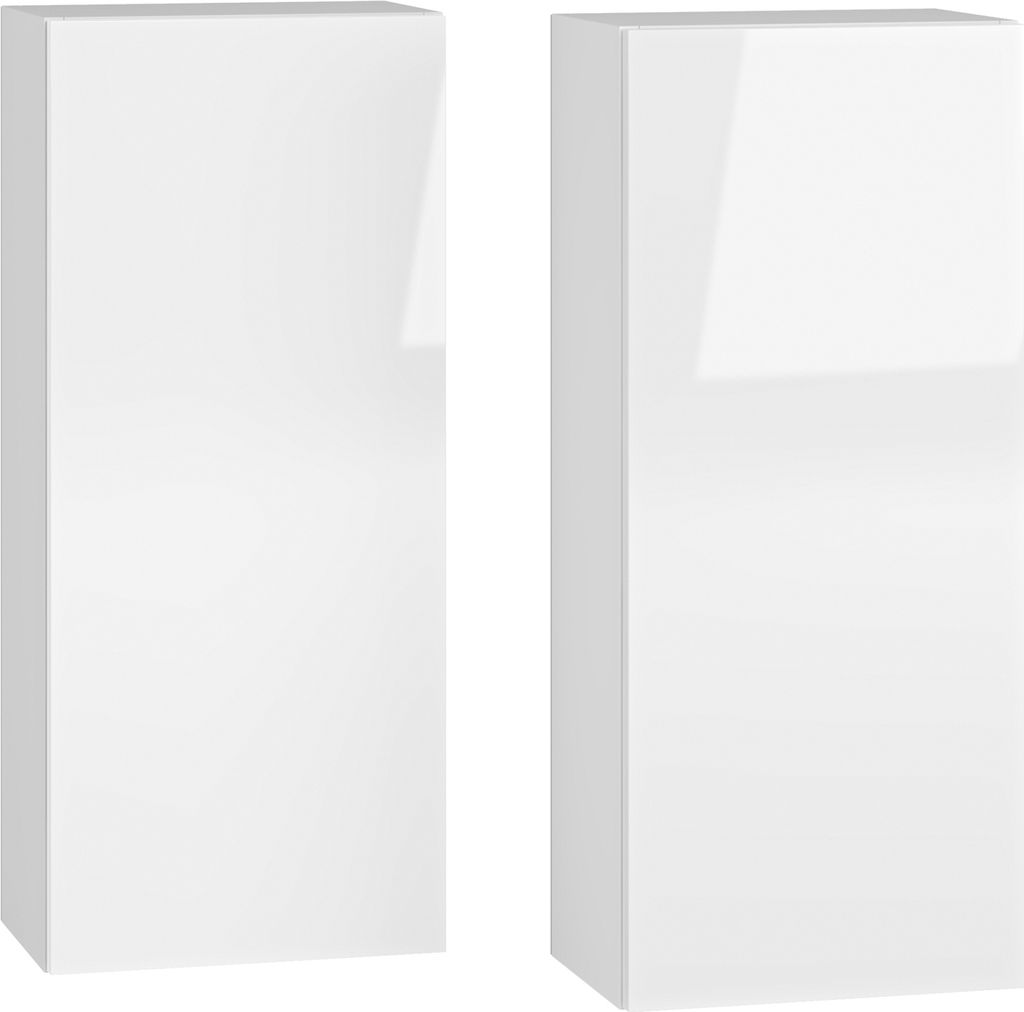 Two white, rectangular cabinets are shown side-by-side against a white background.