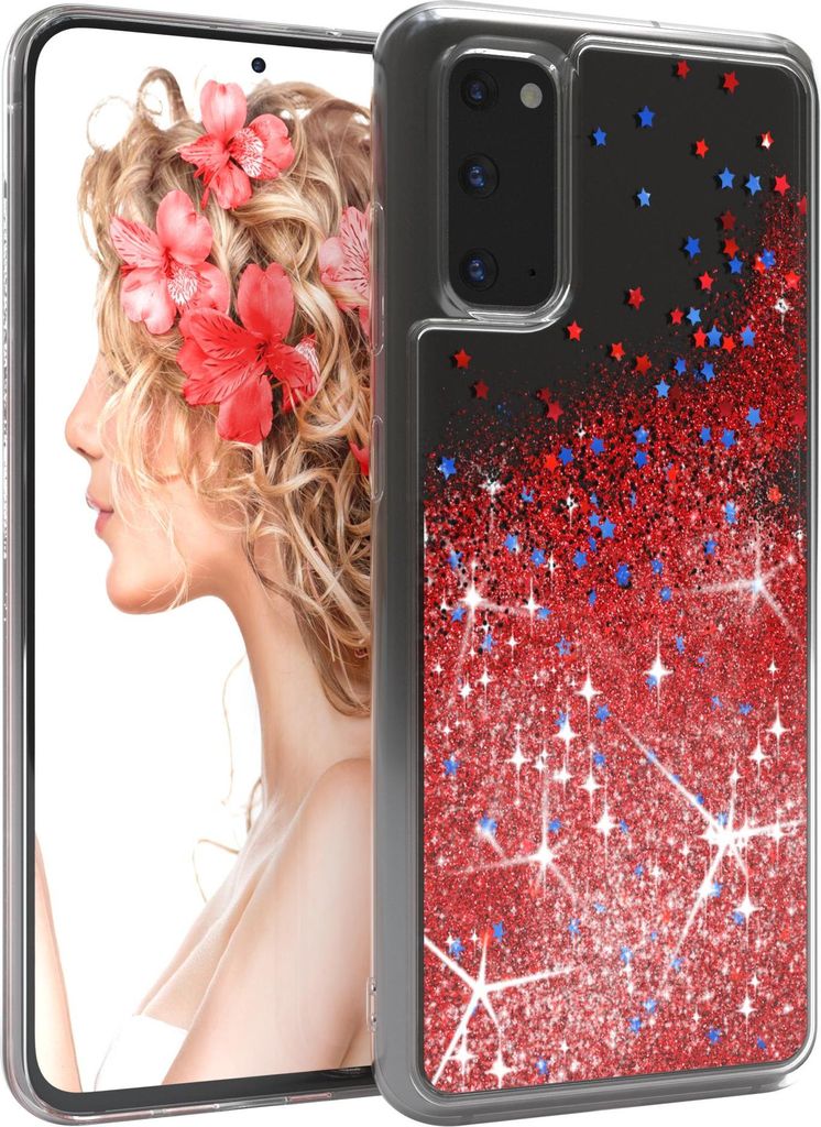 EAZY CASE - Glitzer Hülle kompatibel mit Samsung Galaxy S20 Glitzer Schutzhülle, Soft Case, Backcover Transparent mit Motiv