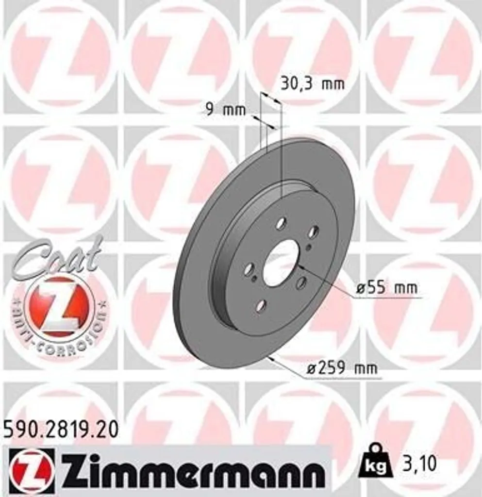 Zimmermann 590.2819.20 Disque de Frein pour Toyota Prius PHV et Plus