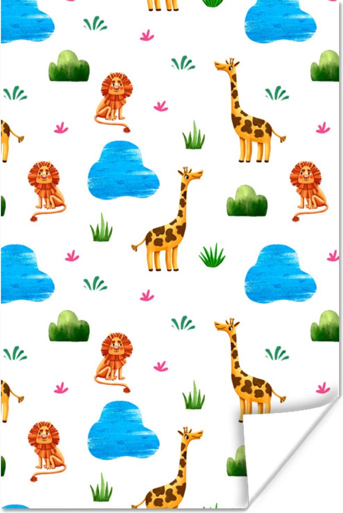 MuchoWow Poster Löwe - Giraffe - Tiere - Vorlage 80x120 cm - Papierdruck
