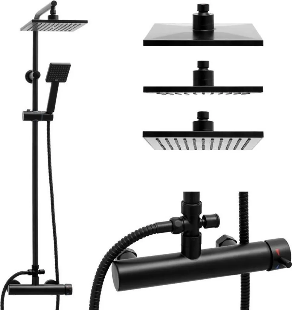 Sistema Doccia Nero 20cm a Pioggia con Miscelatore | Design Luxury