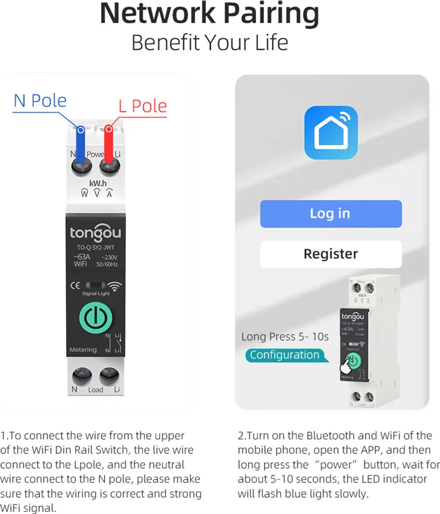 Disjoncteur WiFi 63A avec 3 Modes de Minutage et Contrôle Consommation