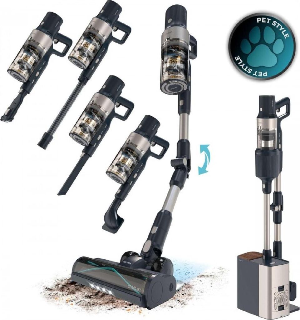 Cecotec Conga Rockstar 5500 Hurricane Station Pet Flex, Standstaubsauger, Beutellos, Schwarz, Trocken, Zyklonal, Auto