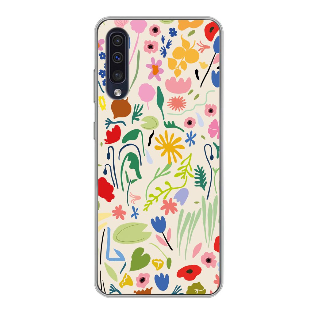 MuchoWow Handyhülle Schutzhülle Hülle für Samsung Galaxy A30s Blumen - Muster - Pflanzen Silikon Softcase Handy Hülle - Karteninhaber