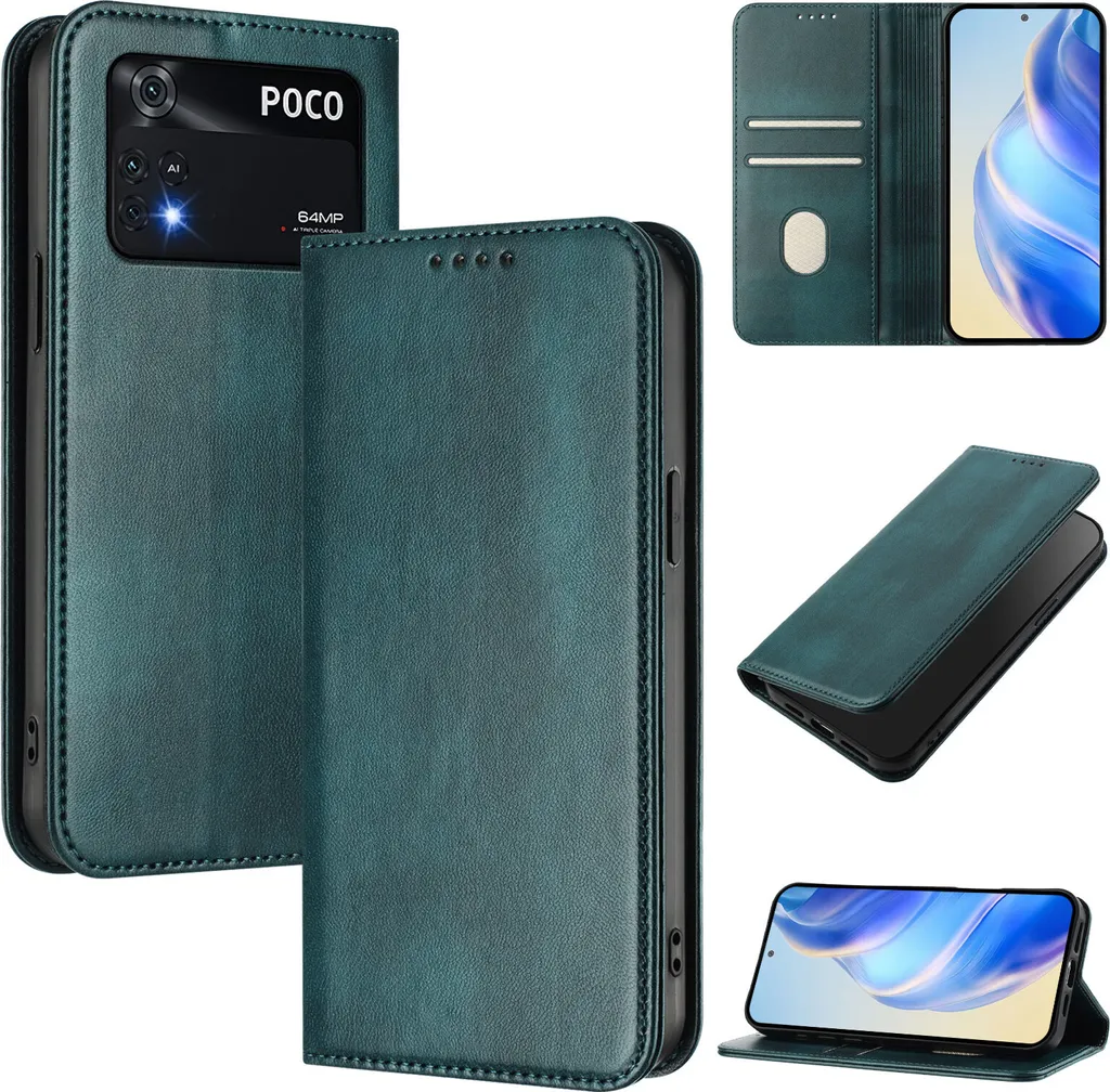Custodia a Libro Poco M4 Pro 4G Verde - Porta Carte RFID e Protezione