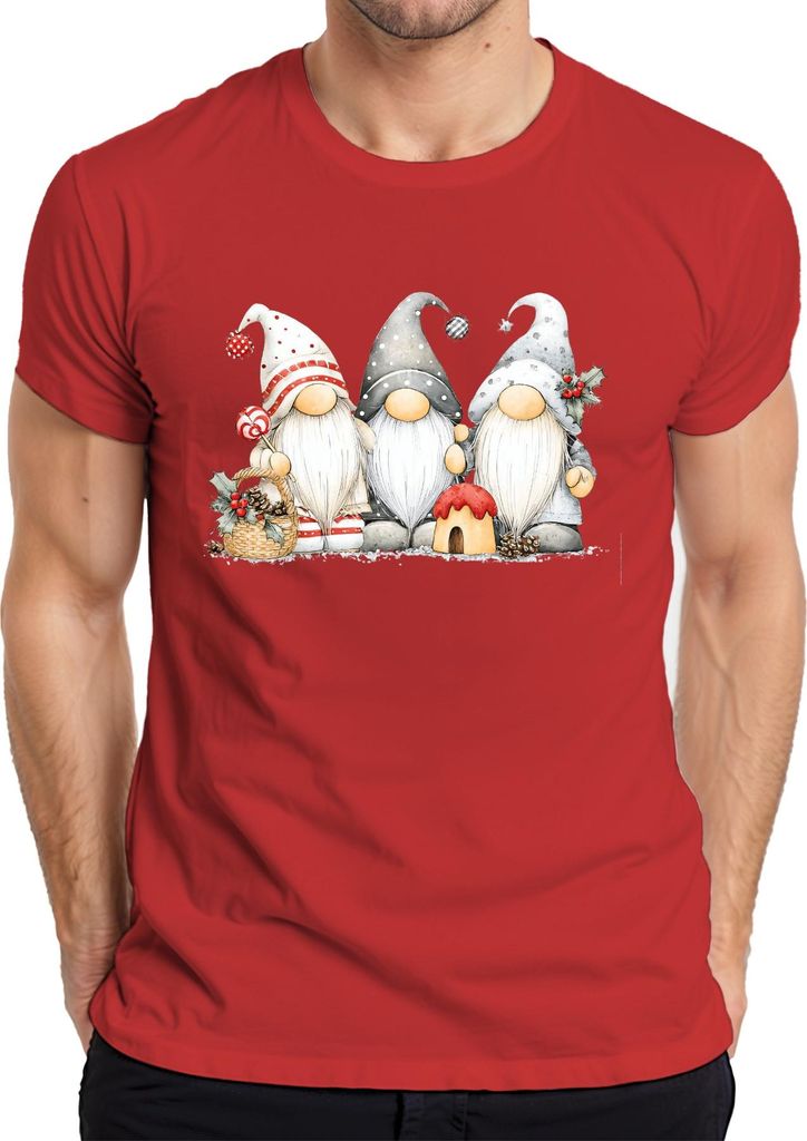 Weihnachtswichtel Gnom Trio Skandinavisch niedlich Geschenk Herren T-Shirt, Rot, M
